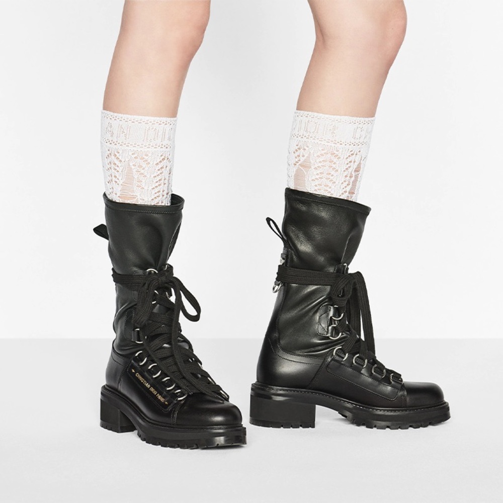 Christian Dior Combat Boots Leather D-FIGHT MID-CALF DIOR PARIS Logo US 8.5